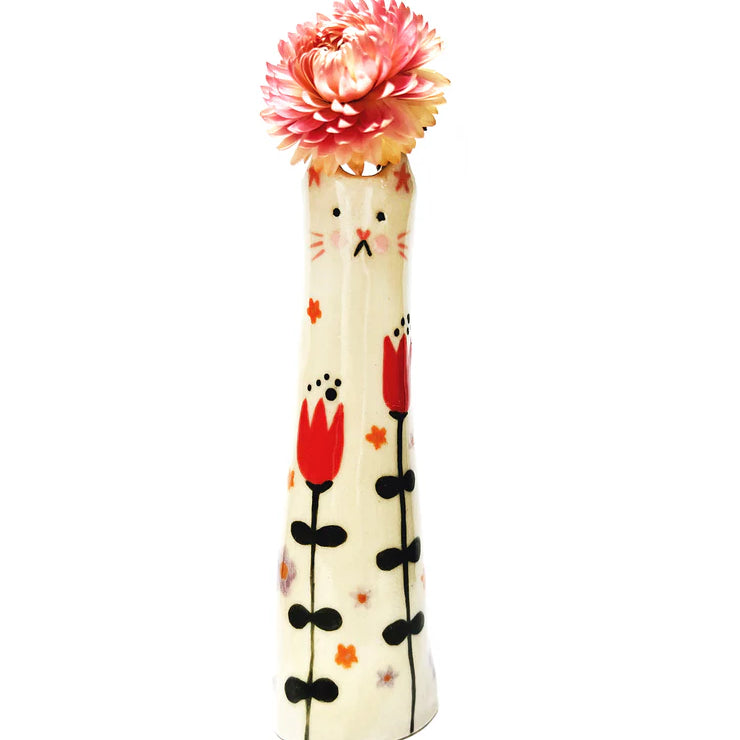 Handmade Tall Ceramic Cat Vases