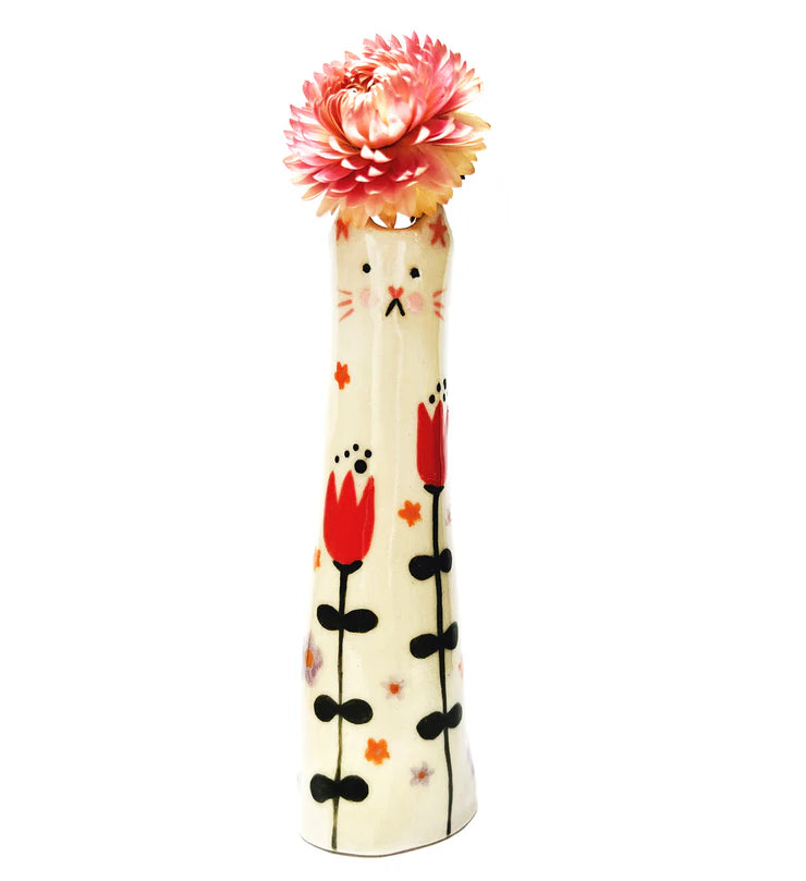 Handmade Tall Ceramic Cat Vases