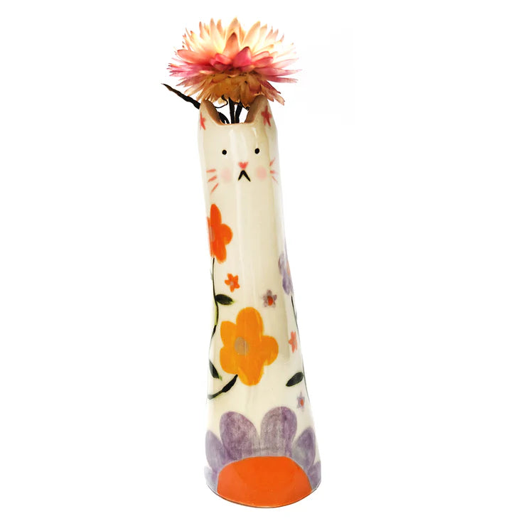 Handmade Tall Ceramic Cat Vases