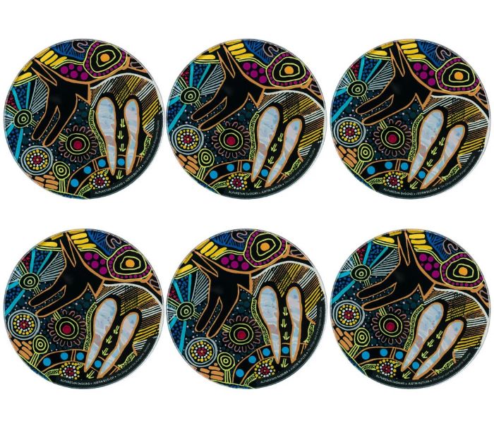 Aboriginal Art Glass Coasters - 6 pack