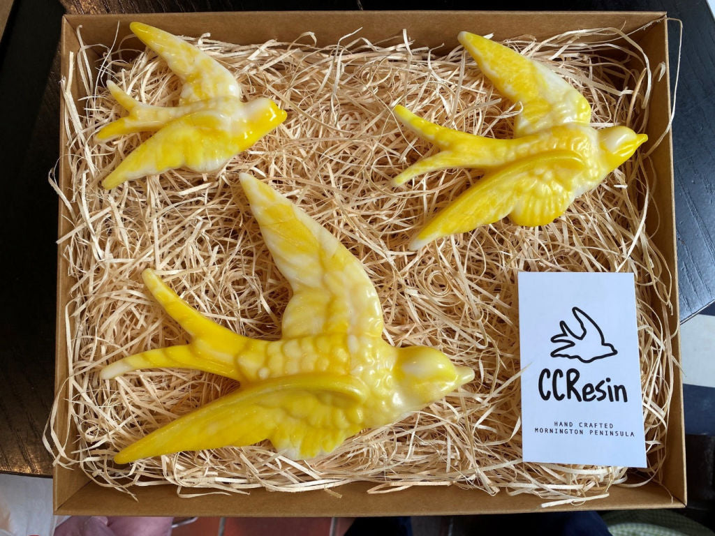 Handmade Colourful Resin Birds - set of 3