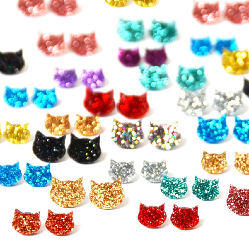 Fine Glitter Cat Face Studs