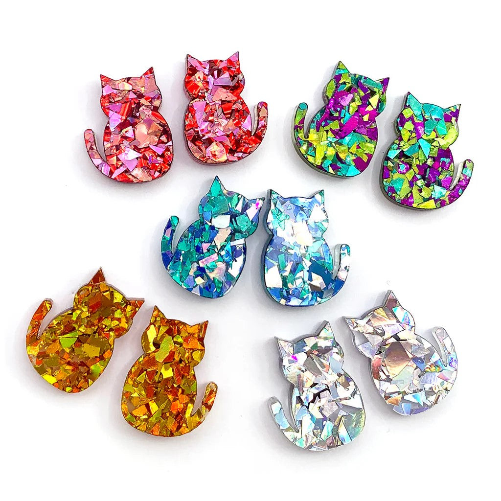 Glitter Cat Silhouette Studs