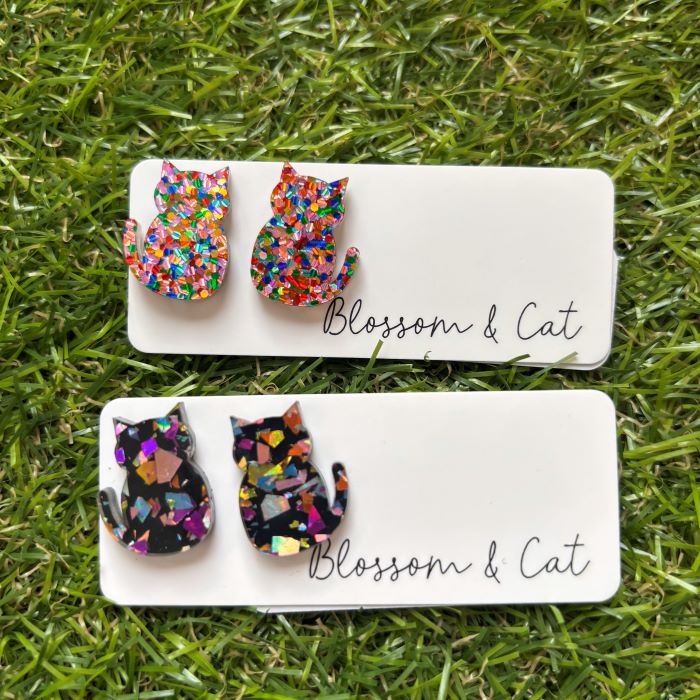 Glitter Cat Silhouette Studs