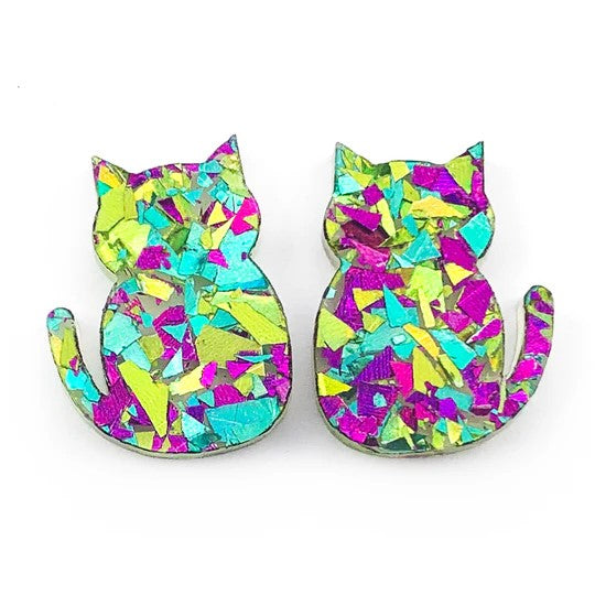 Glitter Cat Silhouette Studs