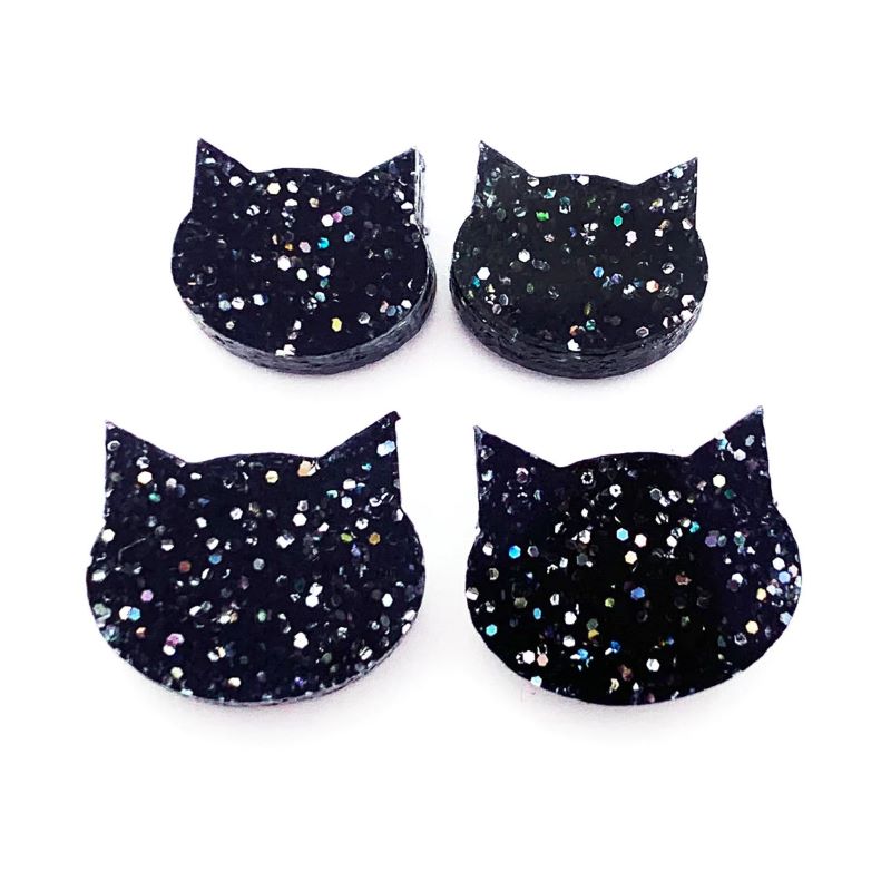 Fine Glitter Cat Face Studs