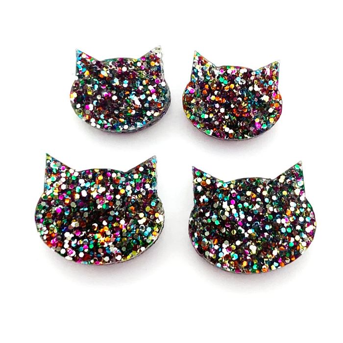 Fine Glitter Cat Face Studs
