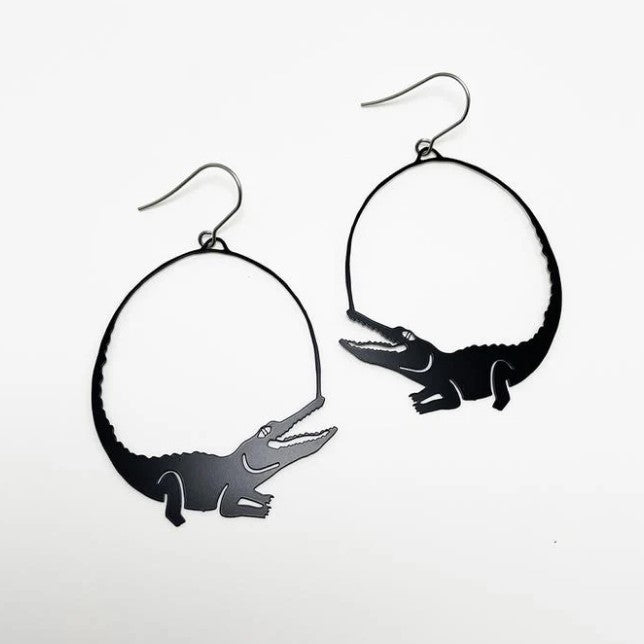 Handmade Recycled Metal Animal Earrings - BLACK