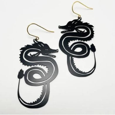 Handmade Recycled Metal Animal Earrings - BLACK