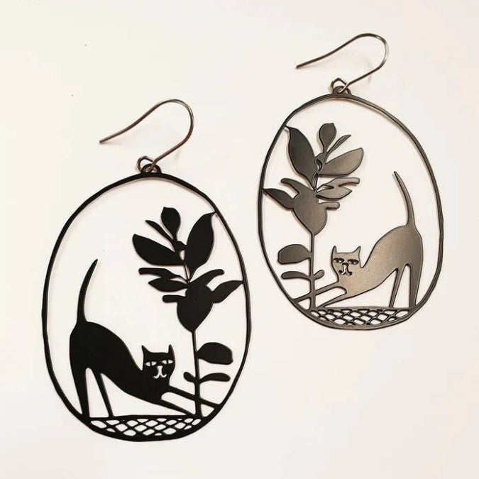 Handmade Recycled Metal Animal Earrings - BLACK