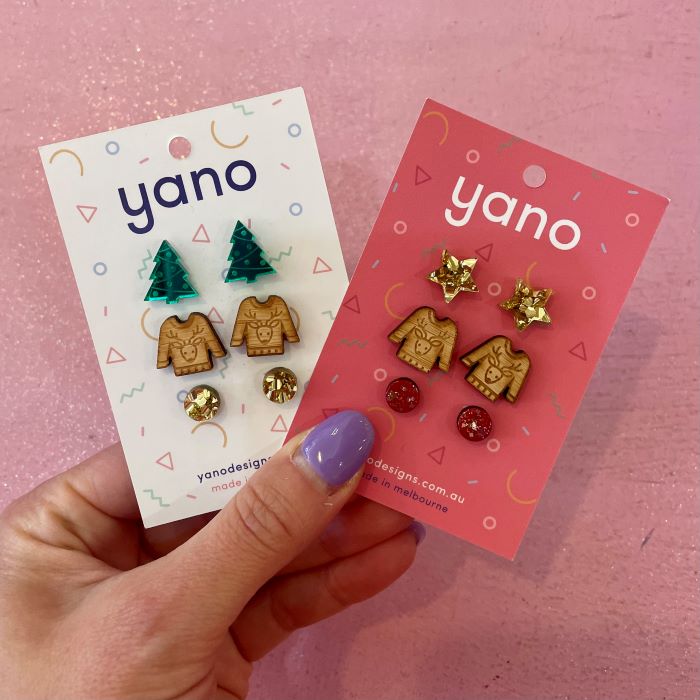 Handmade Christmas 3 Stud Earring Set