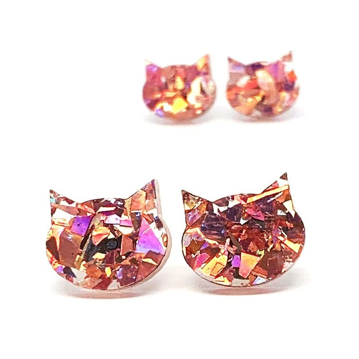 Glitzy Glitter Cat Face Studs