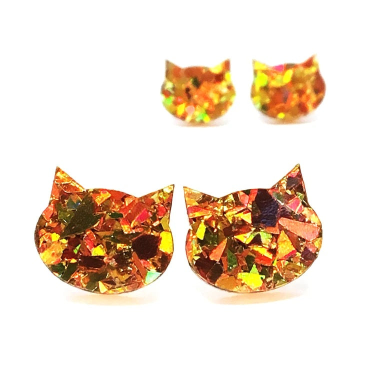 Glitzy Glitter Cat Face Studs