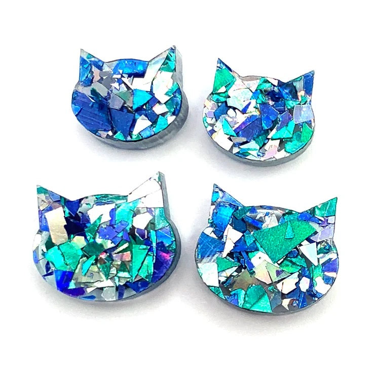 Glitzy Glitter Cat Face Studs