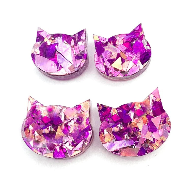 Glitzy Glitter Cat Face Studs