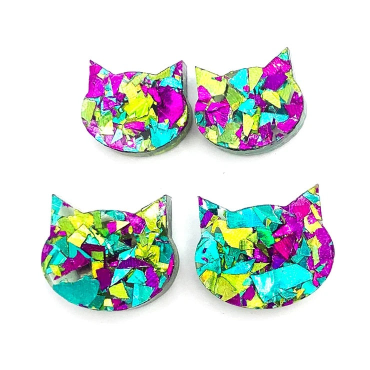 Glitzy Glitter Cat Face Studs