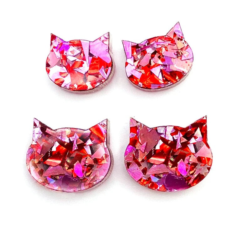 Glitzy Glitter Cat Face Studs