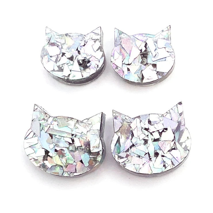 Glitzy Glitter Cat Face Studs