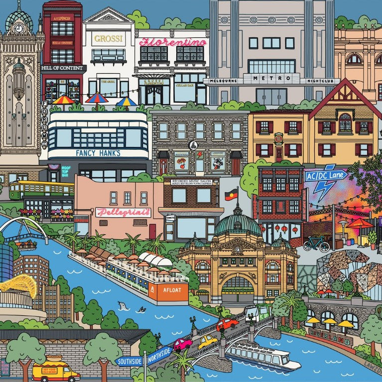 1000 pieces of Melbourne Puzzle by Lawz Drawz