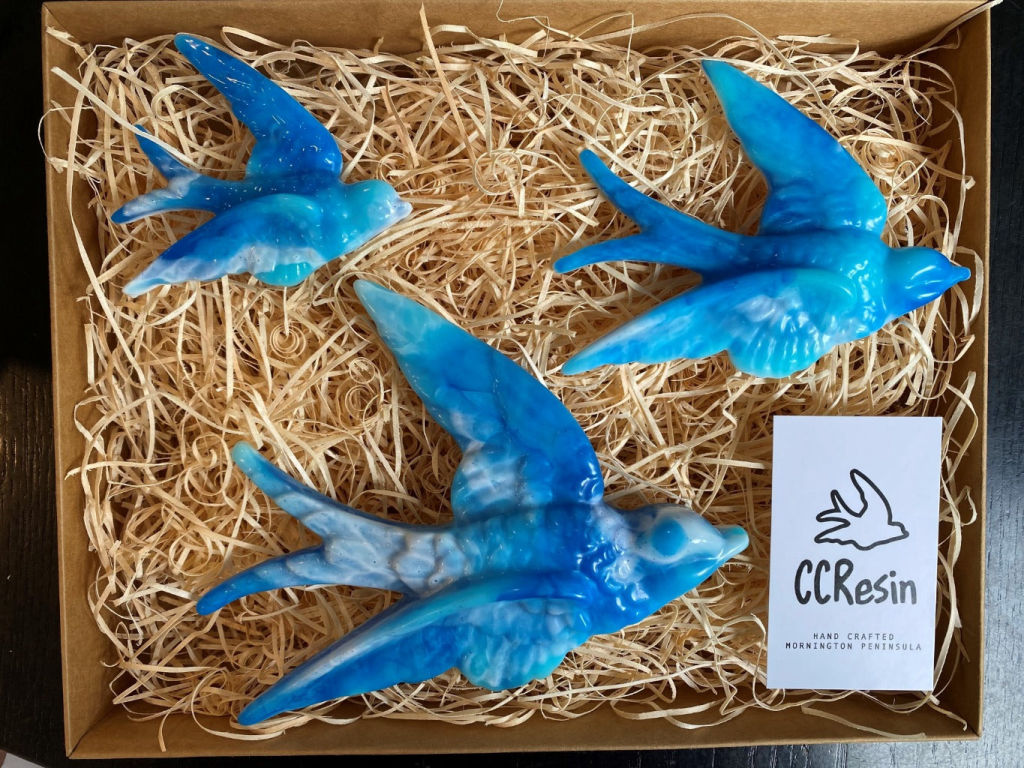 Handmade Colourful Resin Birds - set of 3