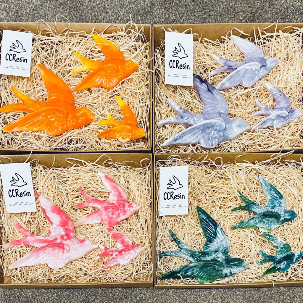 Handmade Colourful Resin Birds - set of 3