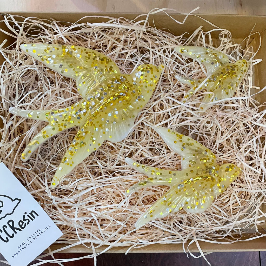 Handmade Colourful Resin Birds - set of 3