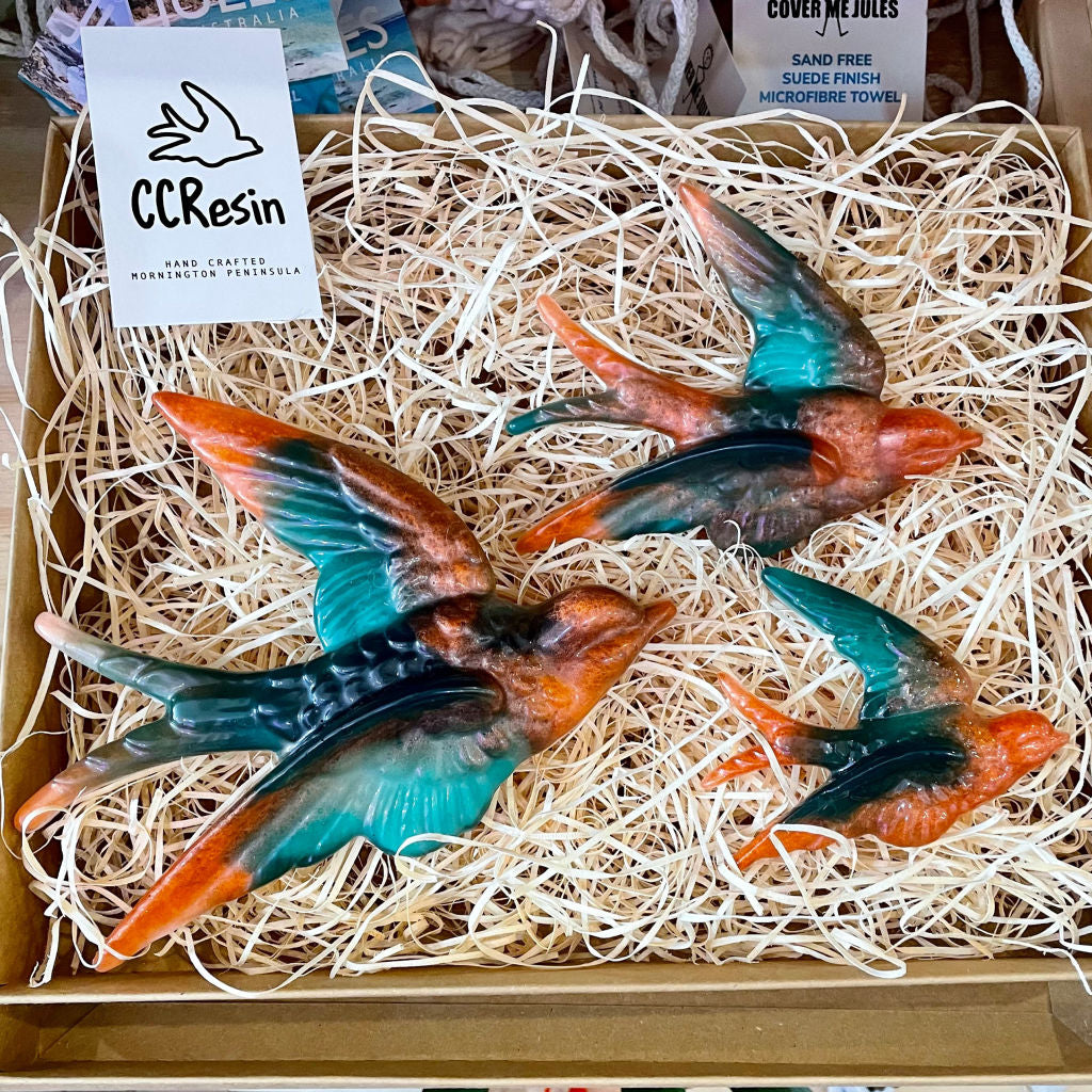 Handmade Colourful Resin Birds - set of 3