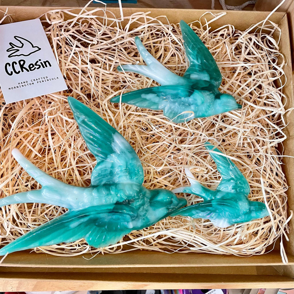 Handmade Colourful Resin Birds - set of 3