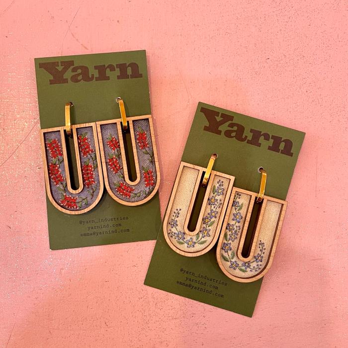 Hand Embroidered Australian Bird & Flora Earrings - U Shape