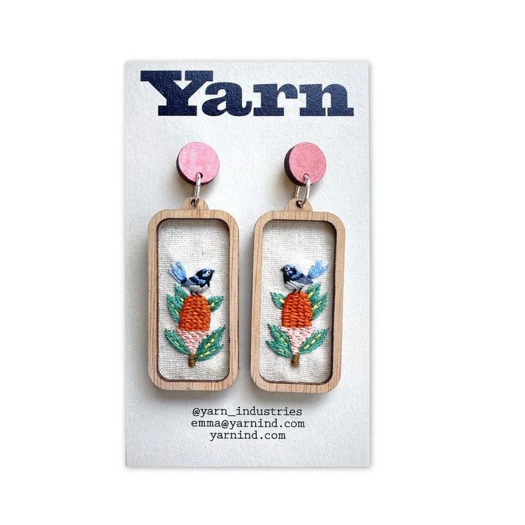 Hand Embroidered Australian Bird & Flora Earrings
