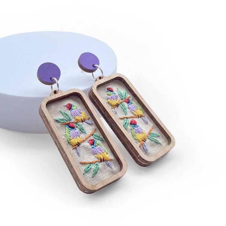 Hand Embroidered Australian Bird & Flora Earrings