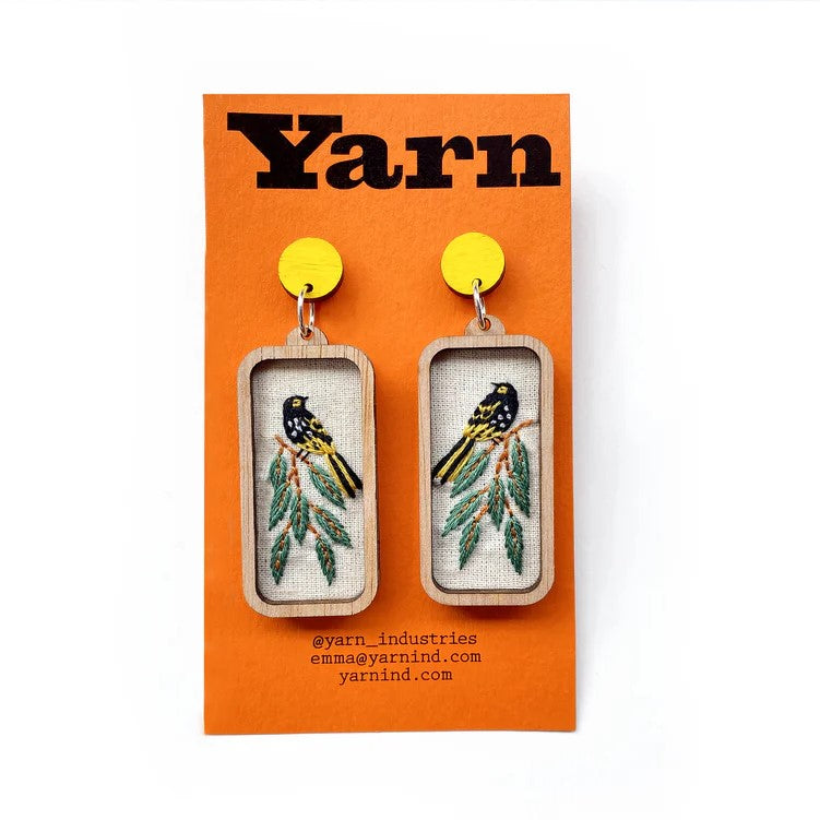 Hand Embroidered Australian Bird & Flora Earrings