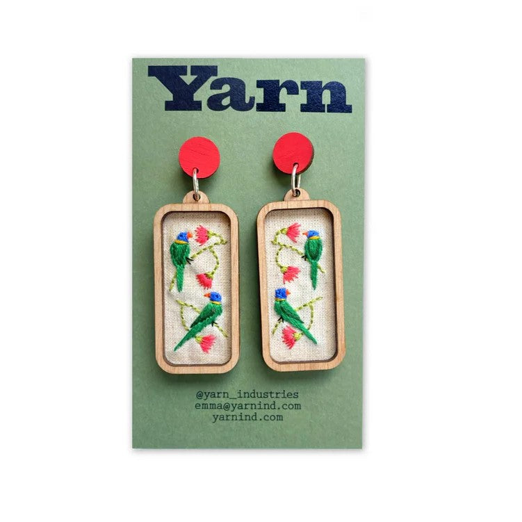 Hand Embroidered Australian Bird & Flora Earrings