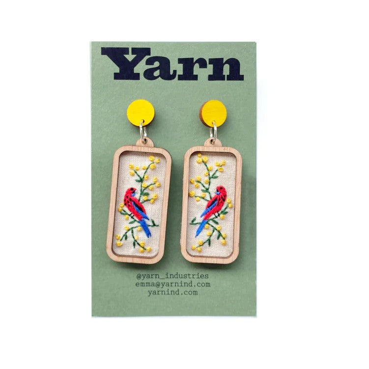 Hand Embroidered Australian Bird & Flora Earrings