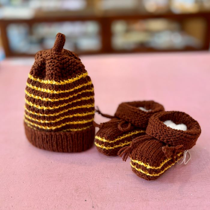 Hand-Knitted AFL Footy Beanie & Bootie Set