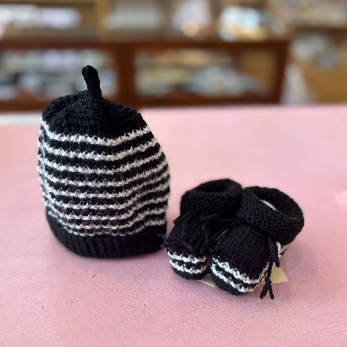 Hand-Knitted AFL Footy Beanie & Bootie Set