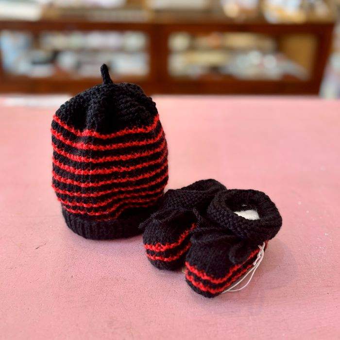 Hand-Knitted AFL Footy Beanie & Bootie Set