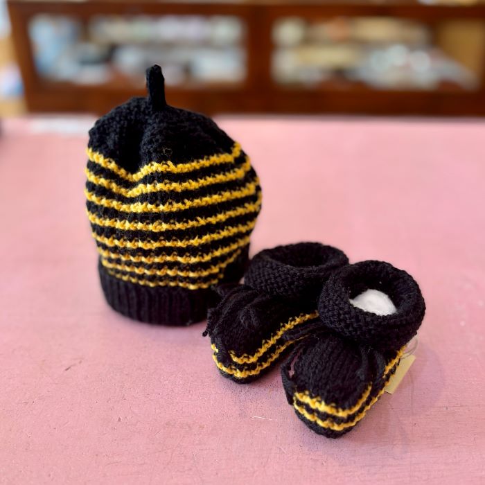 Hand-Knitted AFL Footy Beanie & Bootie Set