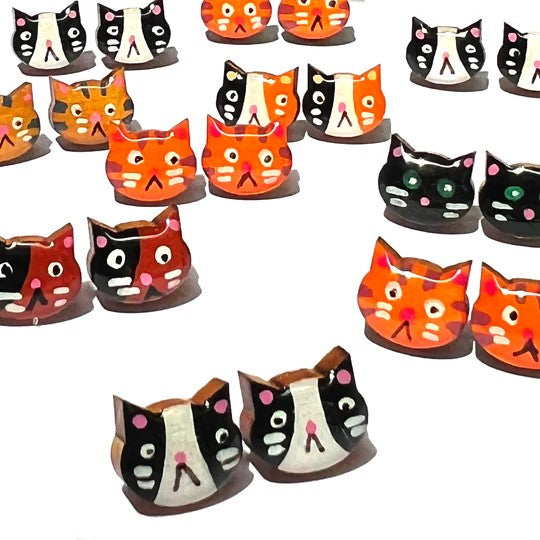 Hand painted Cat face studs