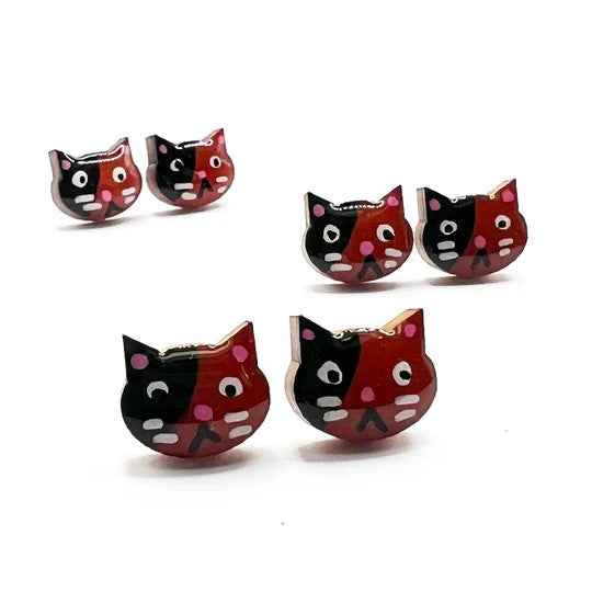 Hand painted Cat face studs