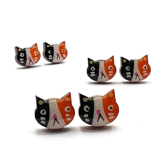 Hand painted Cat face studs