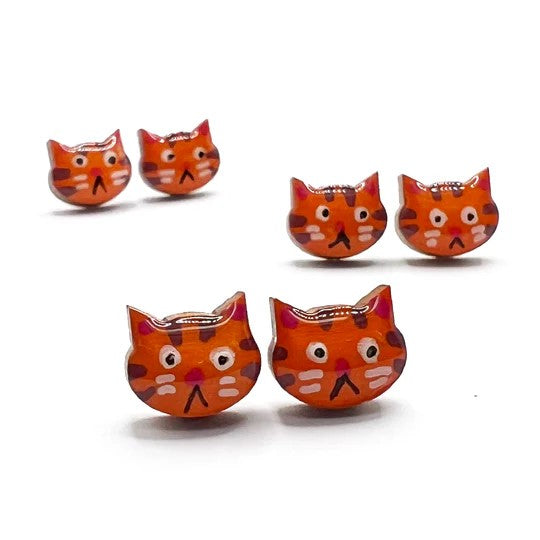 Hand painted Cat face studs