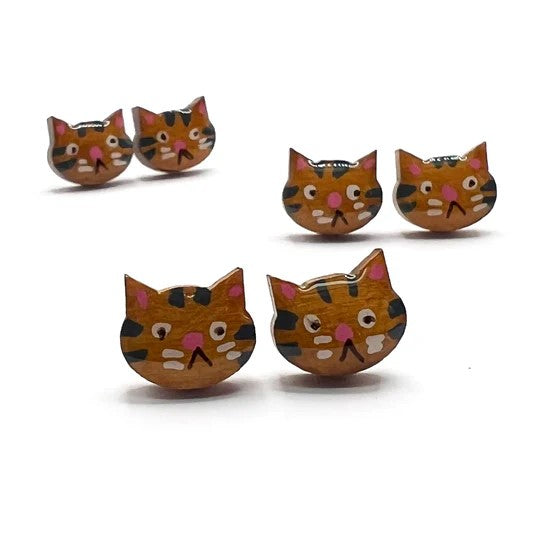 Hand painted Cat face studs