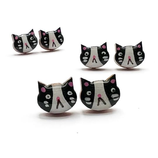 Hand painted Cat face studs