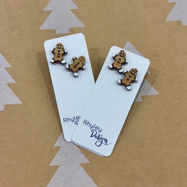 Handmade Christmas Studs - Timber