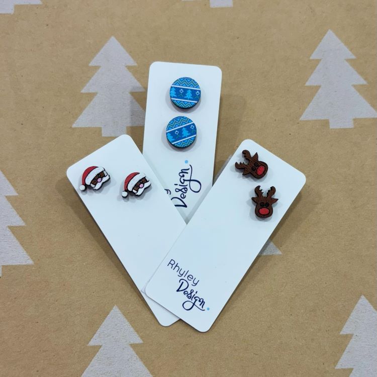 Handmade Christmas Studs - Timber
