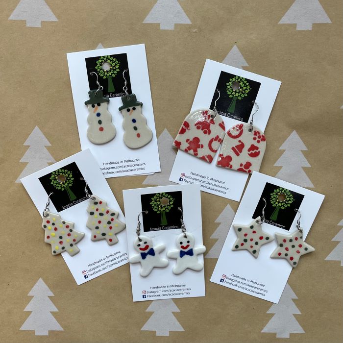 Handmade Ceramic Christmas Earrings