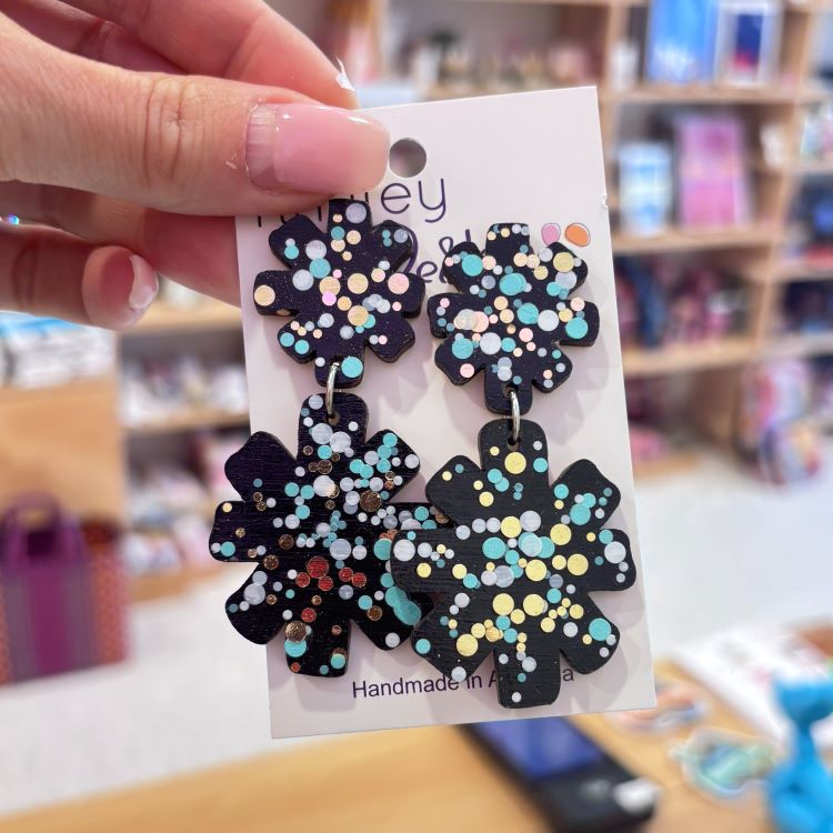 Black Glitter Star Burst Statement Earings