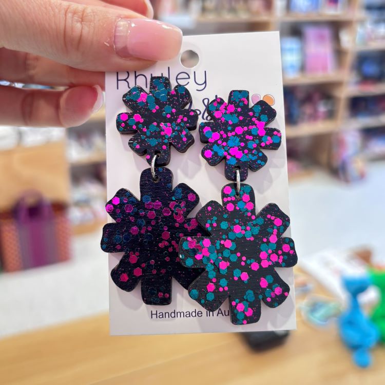 Black Glitter Star Burst Statement Earings