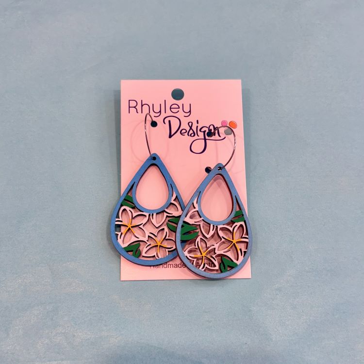 Hand Painted Floral Timber Earrings